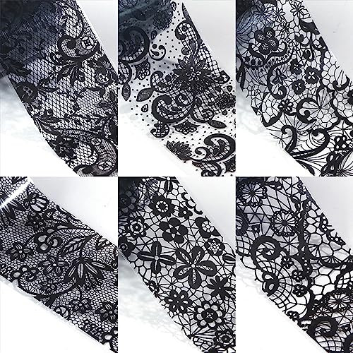 20 Rolls Black White Lace Nail Art Foil Transfer Sticker Kit Flower Foil
