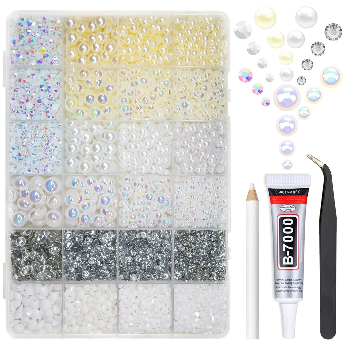 qiipii White 310mm Flatback Pearls and Rhinestones w B7000 Jewelry Glue for B…