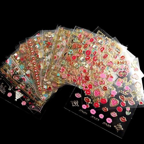 30 Sheets Nail Stickers for Nail Art 3D Self Adhesive Red Heart Valentine’s Day