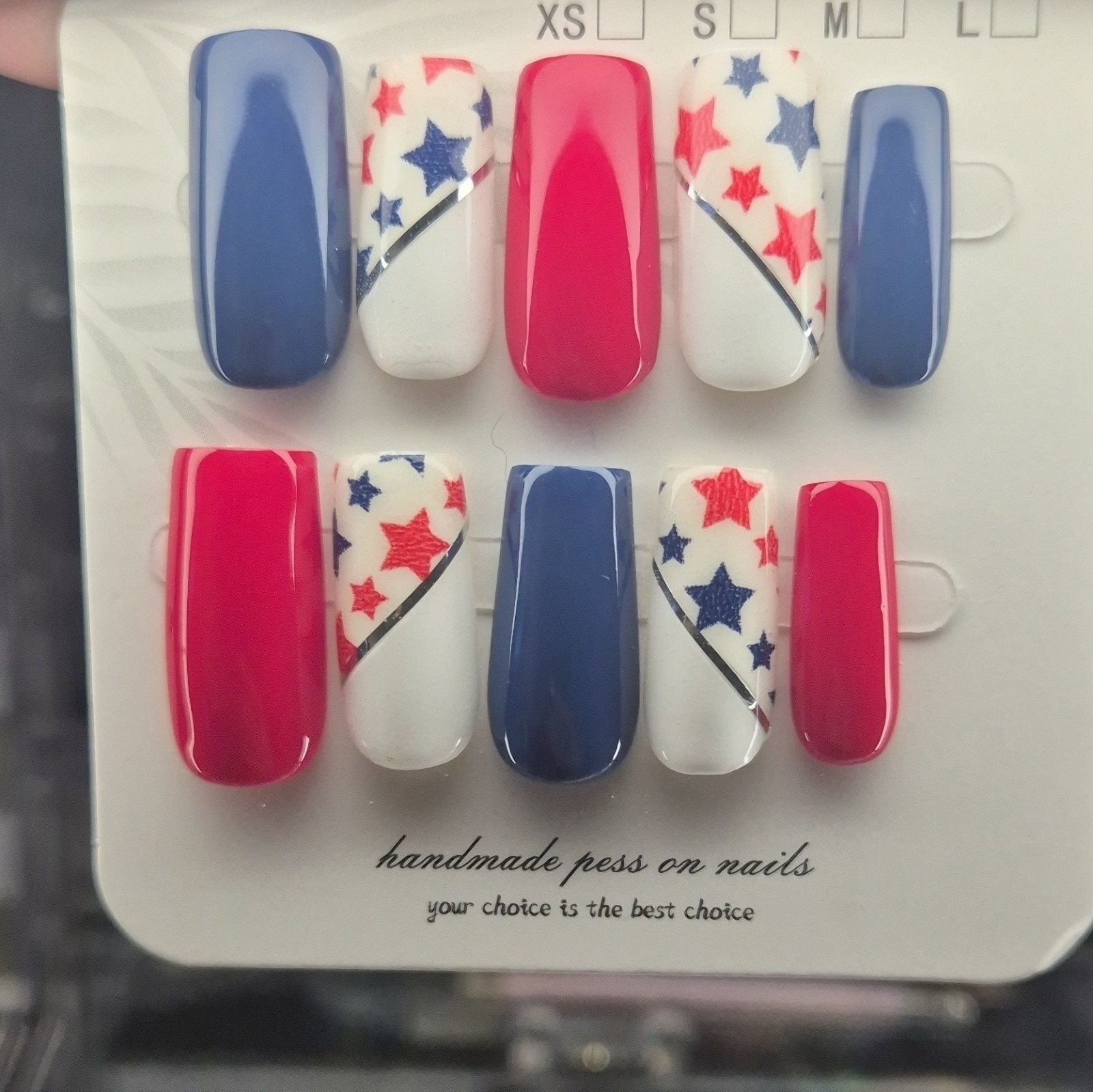 Red White Blue Star Glossy Square Press-On Nails Set Pre-Designed Full Cover