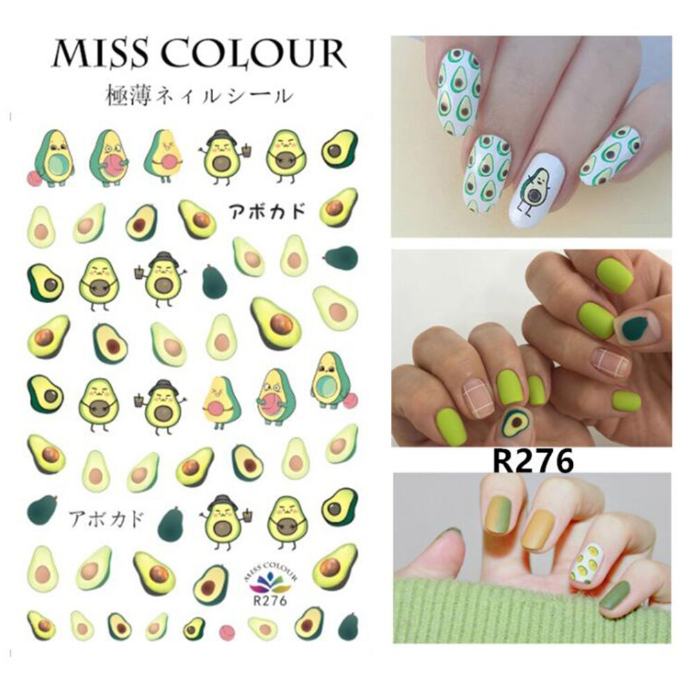 Green Cartoon Avocado Nail Stickers Nail Art Decal Waterproof Tip Decoration