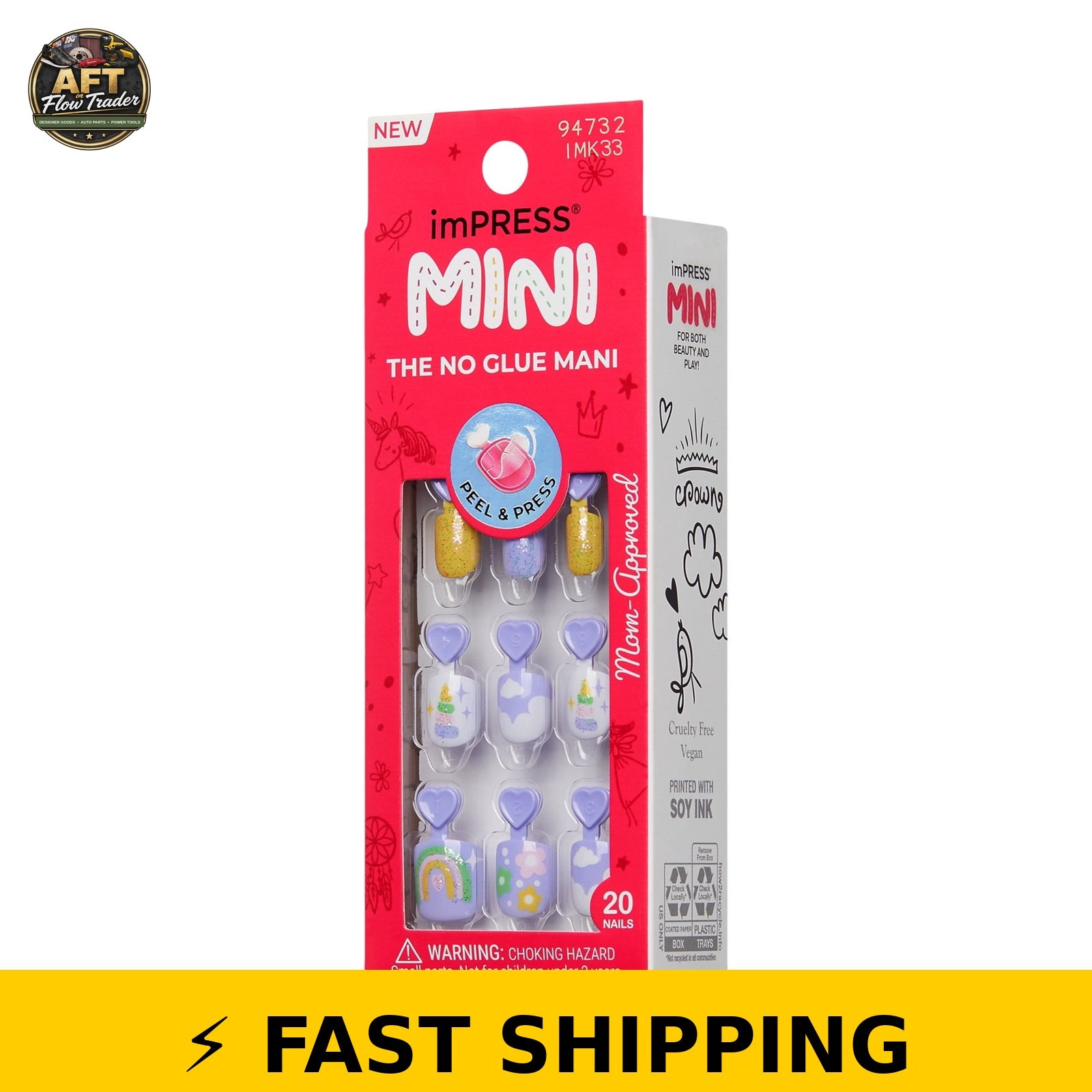 KISS Mini Press On Nails for Kids, ‘Fairest of All’, Purple, 20 Count