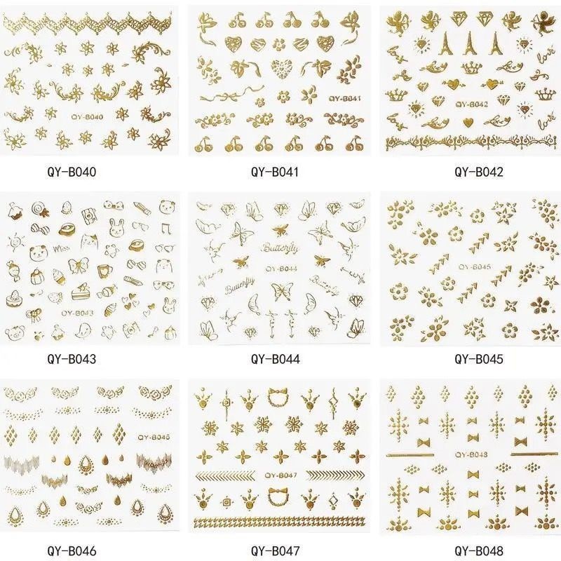 30Sheets Gold Nail Art Stickers Star Line 3D Self Adhesive for Women and Girls
