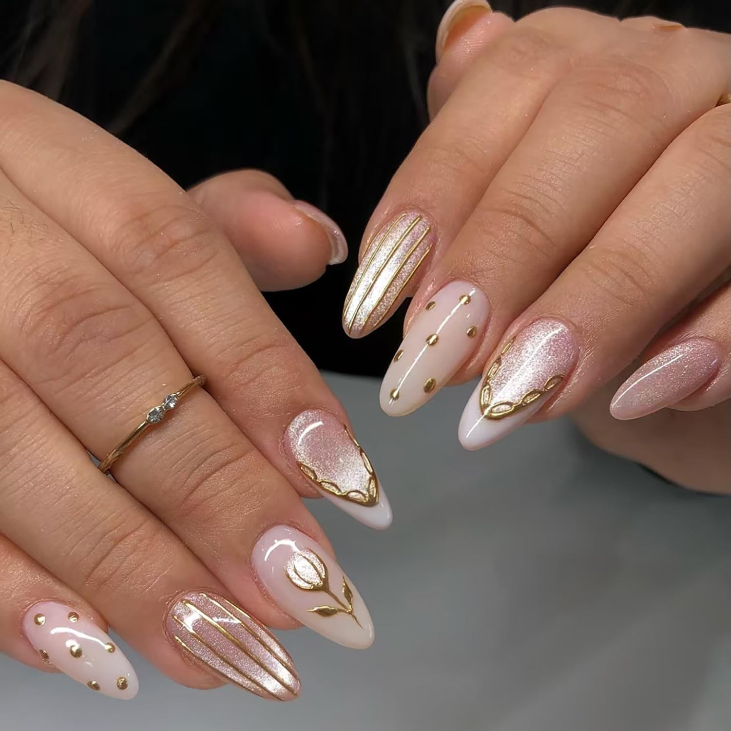 Press on Almond Nails Medium Length Glossy Full Cover Acrylic Almond Shaped F…