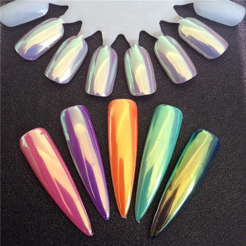 AURORA CHROME UNICORN NAIL POWDER Mermaid AB MIRROR Effect RAINBOW Crystal (um)