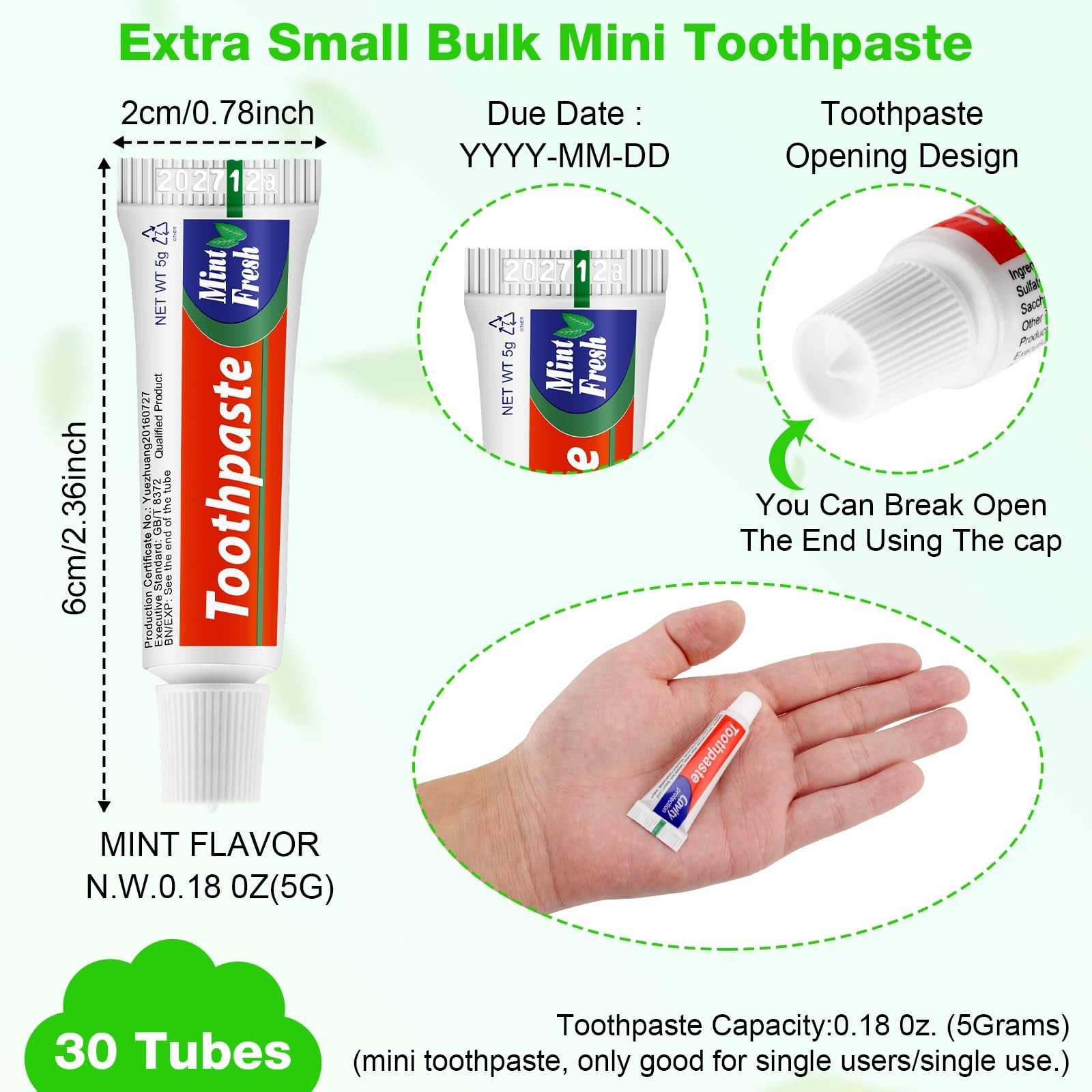 HOFASON 30 Tubes Bulk Travel Size Toothpaste 0.18 oz, Extra Small 2.28×0.78 i…