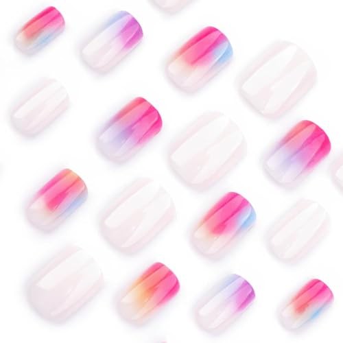 Ombre Pink Purple Press on Nails – Square Fake Nails – DGH-45 – Design Short