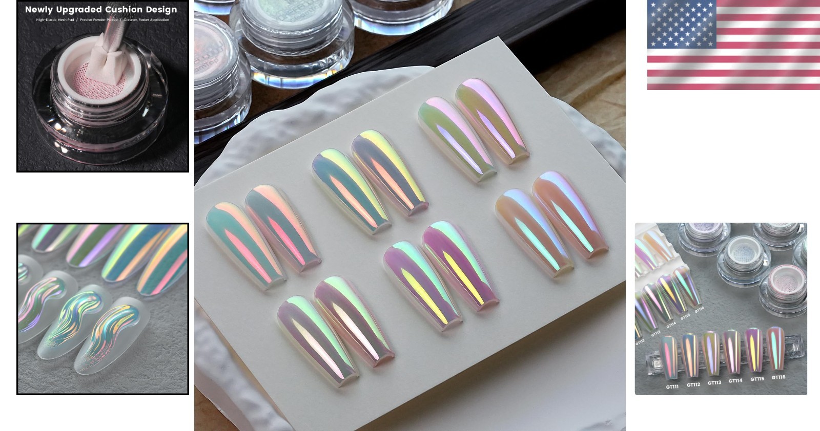 GleamTap Cushion Aurora Chrome – Nail Art Glitter
