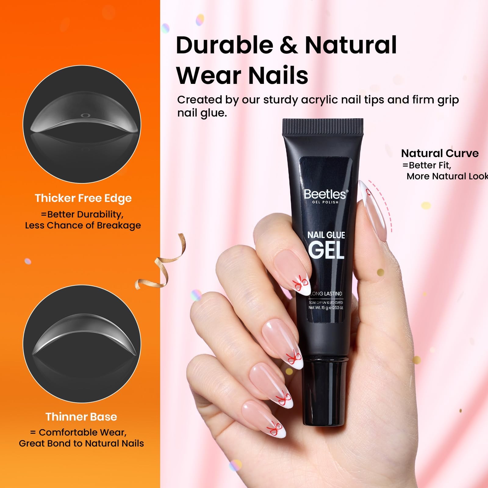 Beetles Etch-X Medium Almond Gel Nail Kit, 576 Pcs Half Matte Tips, Includes …