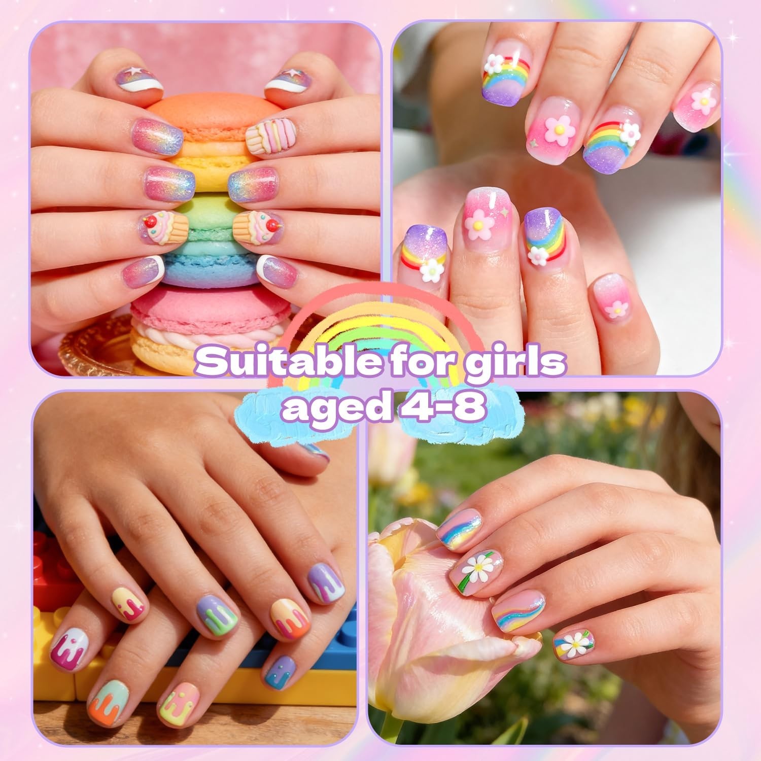 Kids Fake Nails – 240PCS 10 Sizes Squared Oval Half Matte Full Cover Acrylic …