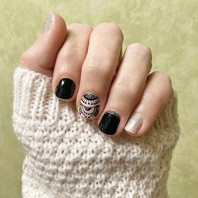 Pink Black Silver Medallion Nail Stickers, Mandala Nail Strips, DIY Home Mani