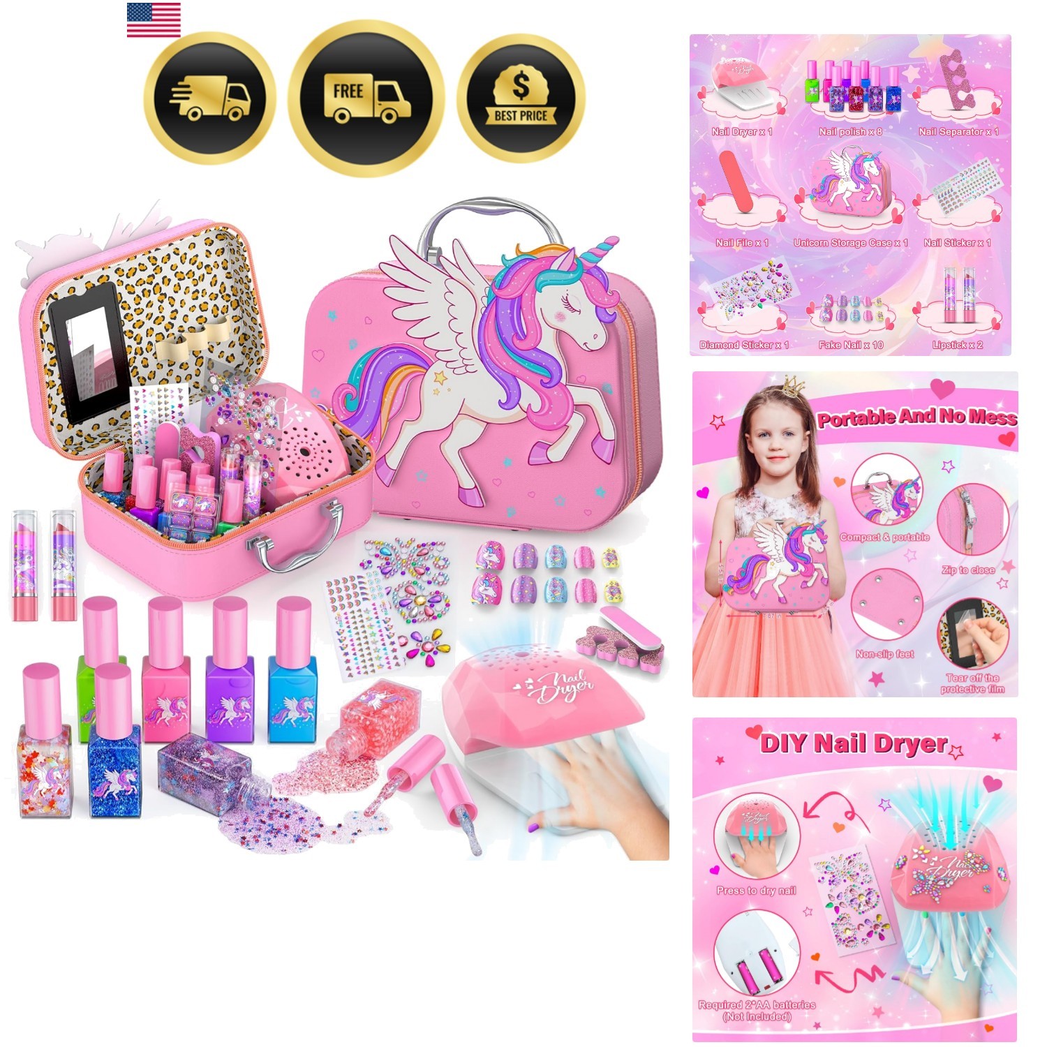 Kids Nail Polish Set for Girls Toys, Washable Quick-Dry Toddler Nail Art Kit …