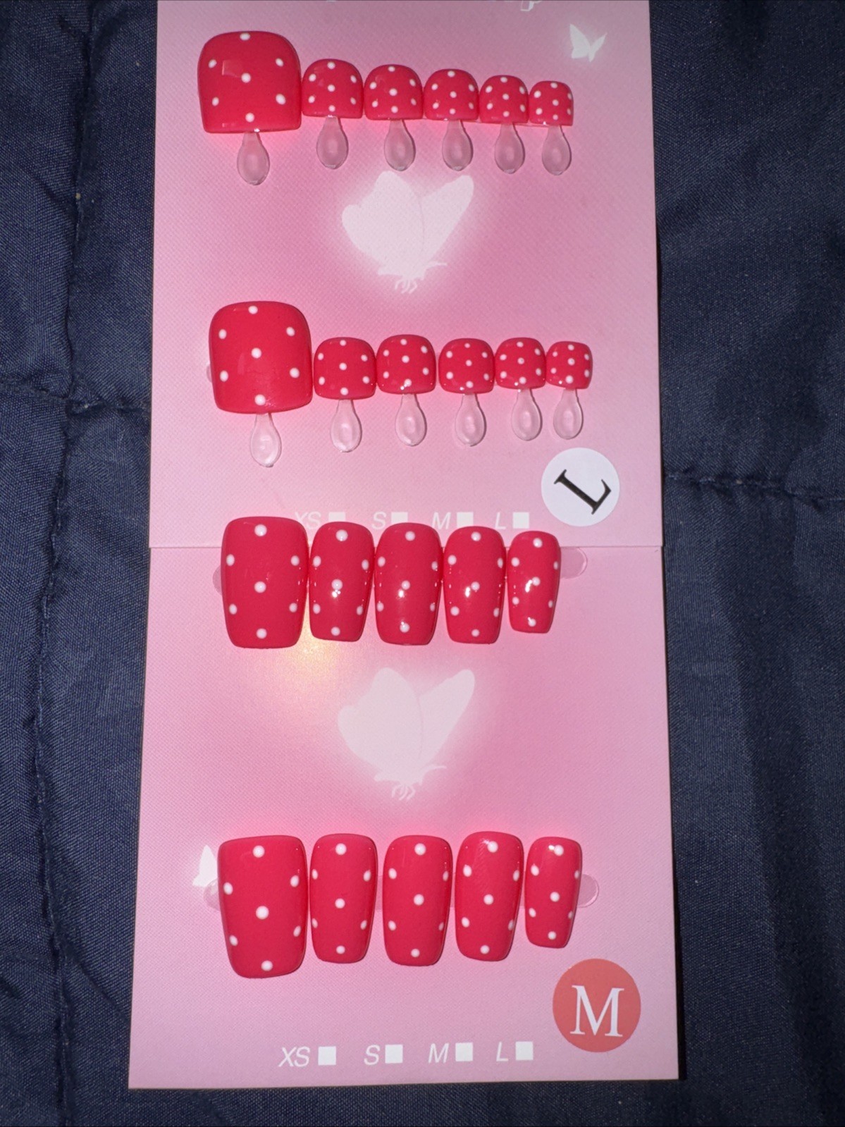 Handmade Short Square Press On Nails & Matching Toes Set Medium And L Size