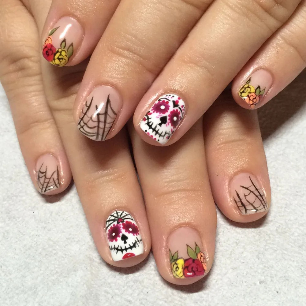24pcs Halloween Spider Gothic Short Round Press On Nails