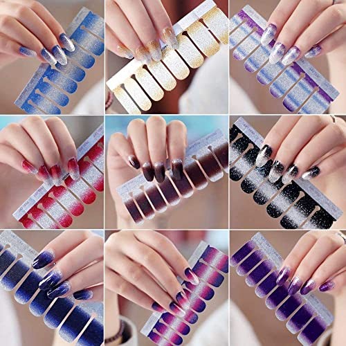 14 Sheets Nail Stickers Color Shine Full Nail Wraps Gel Nail Glitter Gradient