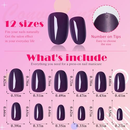 Oval Press on Nails Short Fake Nails, 240pcs Nails Press on Almond Deep Purple