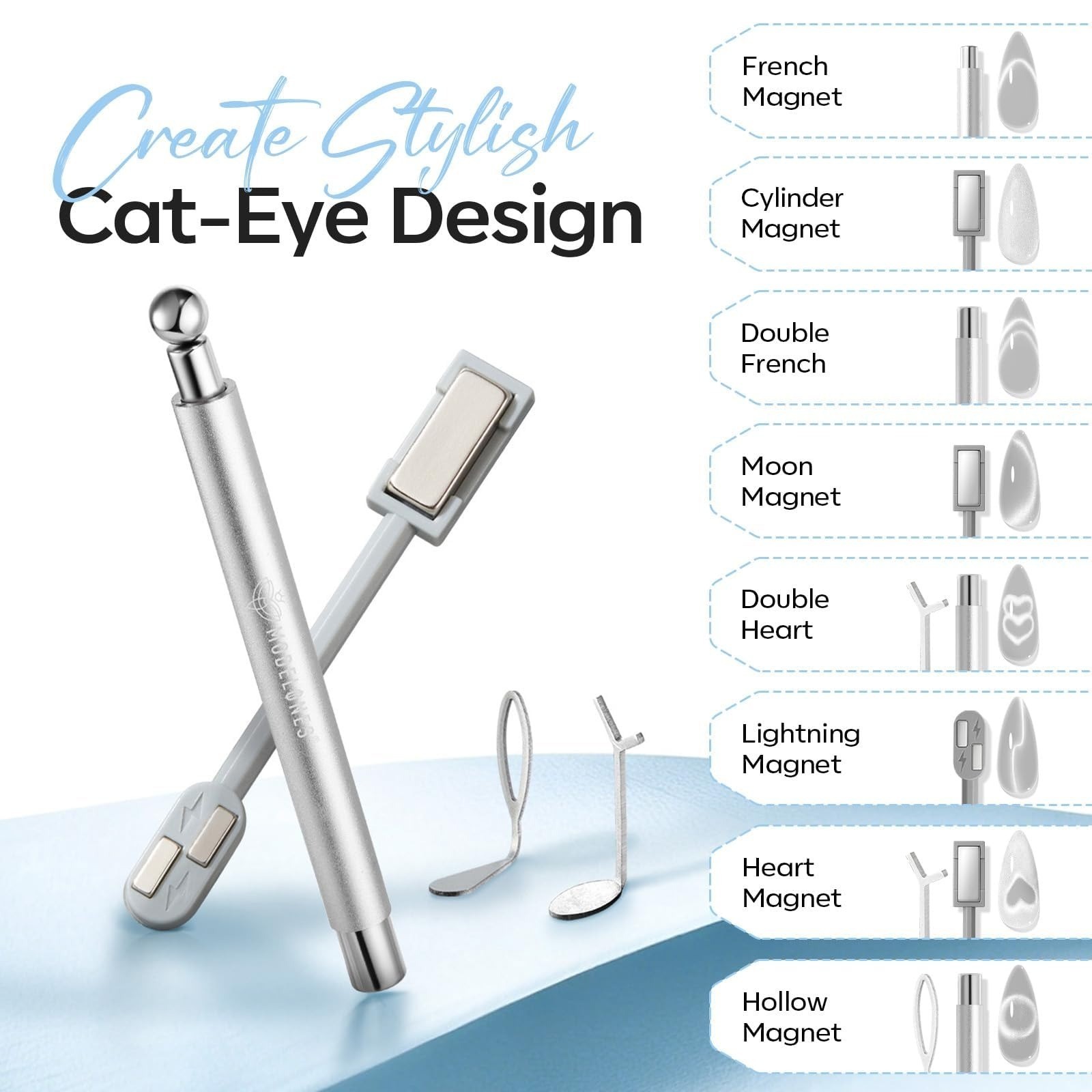 Modelones Cat Eye Magnet Pen Set – 5PCS Dual-head Nail Art Tool
