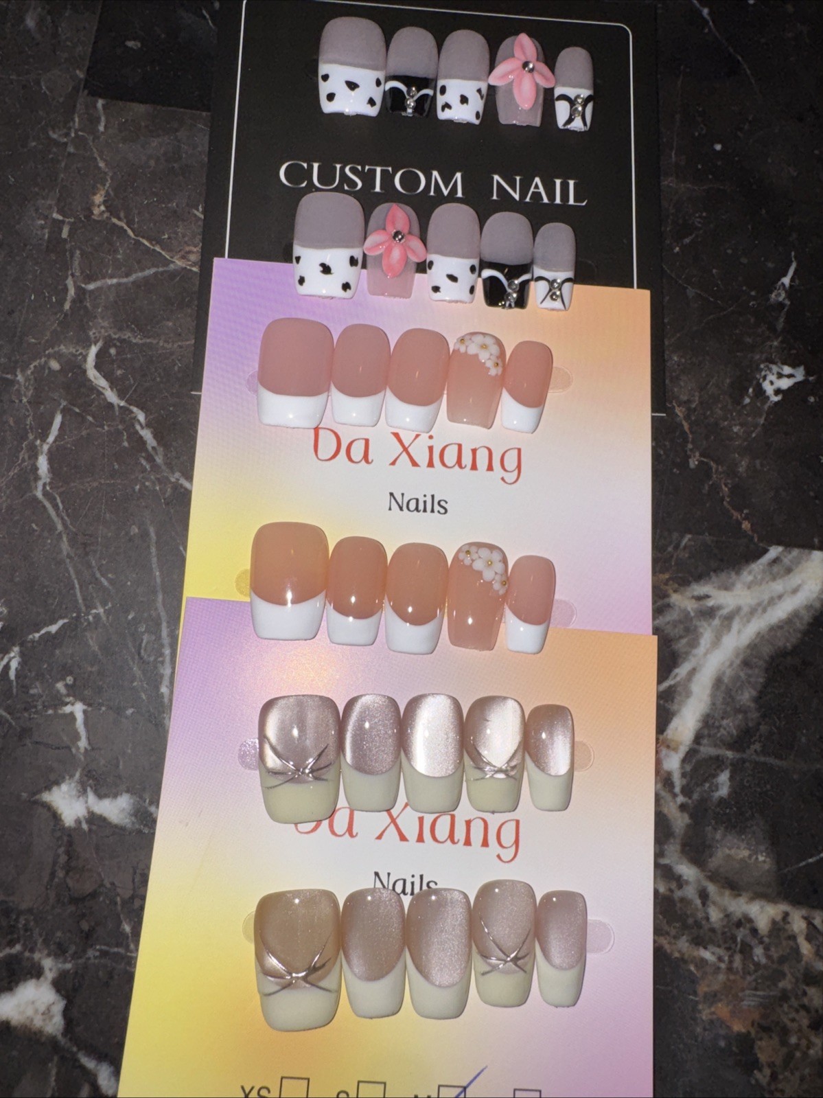 Handmade Short Square Press On Nails Medium 3D Flower French Tip Variety Bundle