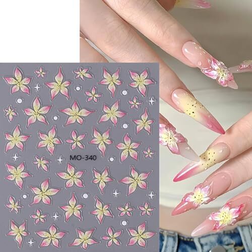 5 Sheets Flowers Nail Art Stickers Decals 5D Embossed Self-Adhesive Lily