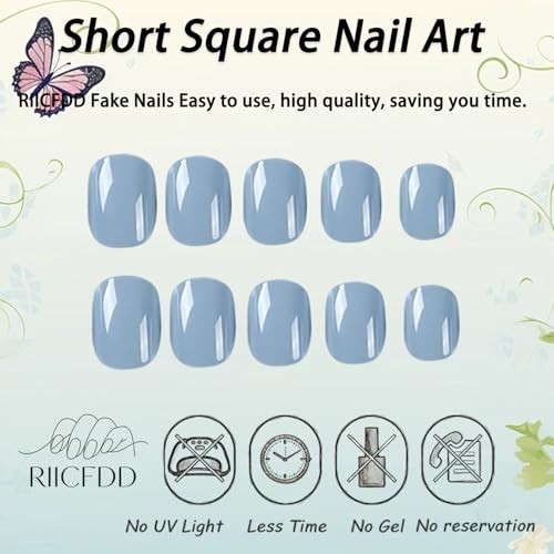 Short Square Press on Nails Solid Color Fake Nails | Extra Short Blue Gray