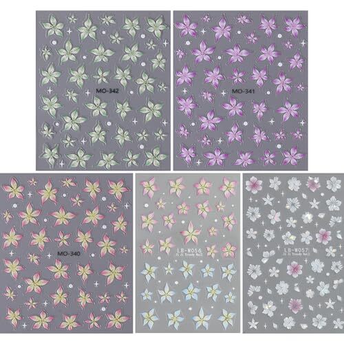 5 Sheets Flowers Nail Art Stickers Decals 5D Embossed Self-Adhesive Lily