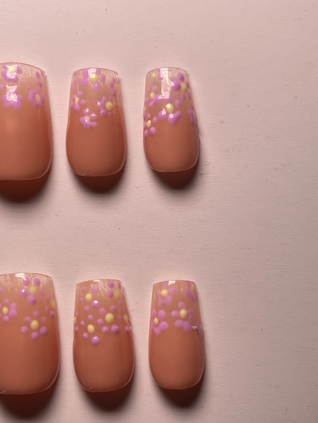 Nail Arts by Dia Medium Square Press-On Nails 3D Floral Peach Purple