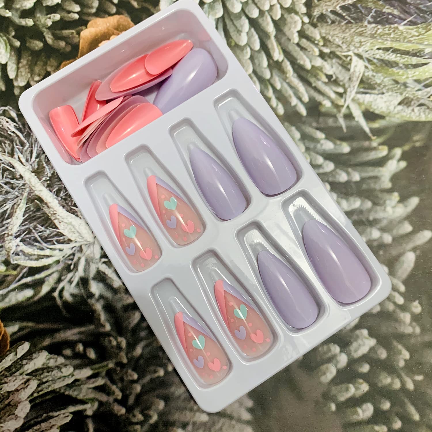 Press on Nails Pointed Medium Length, 24Pcs Full Cover Reusable False Nails K…