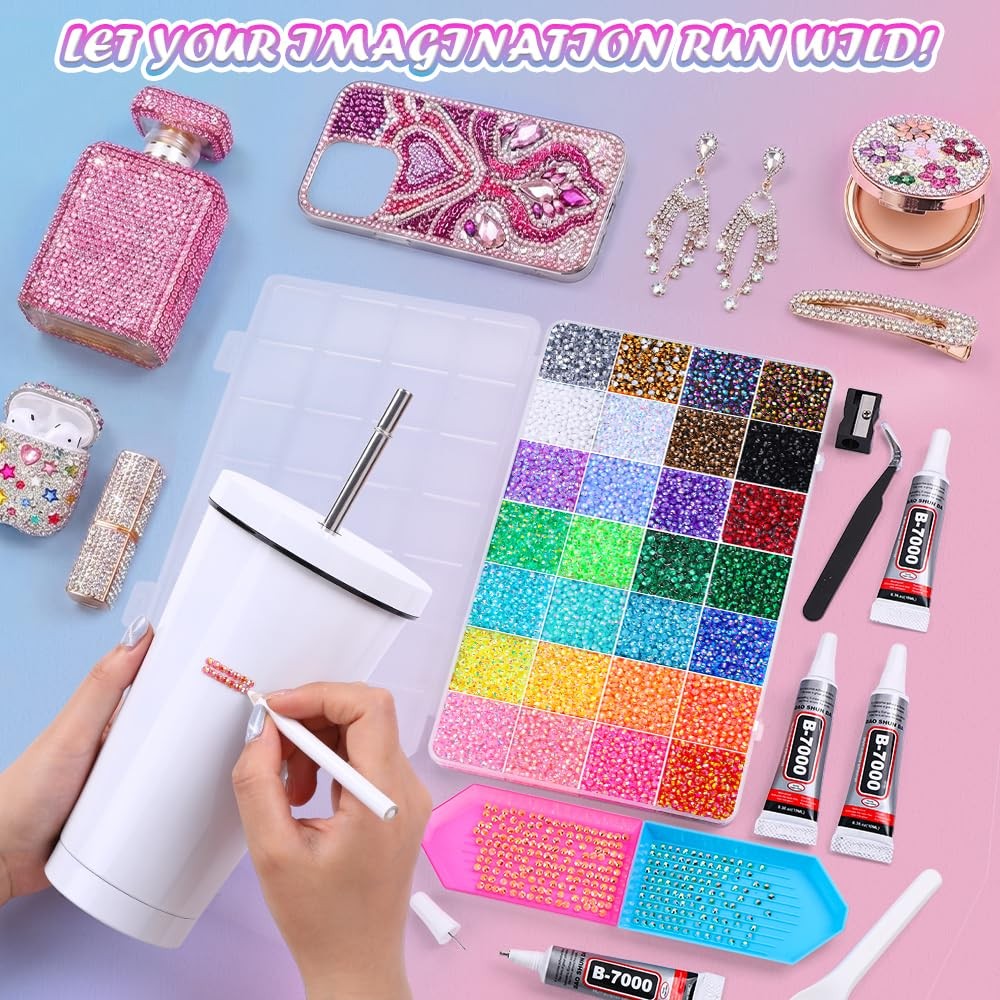 JOICEE 34000 Pcs Resin Jelly Rhinestones Kit, 28 Colors 3mm Flatback Rhinesto…
