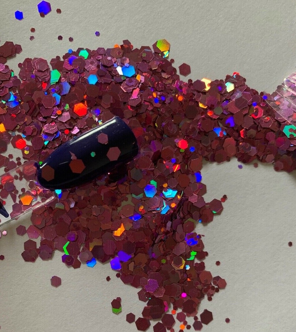 Holographic Pink Hexagon Nail Glitter Mixed Siz | 1 TSP | Gel Nail Art & Acrylic