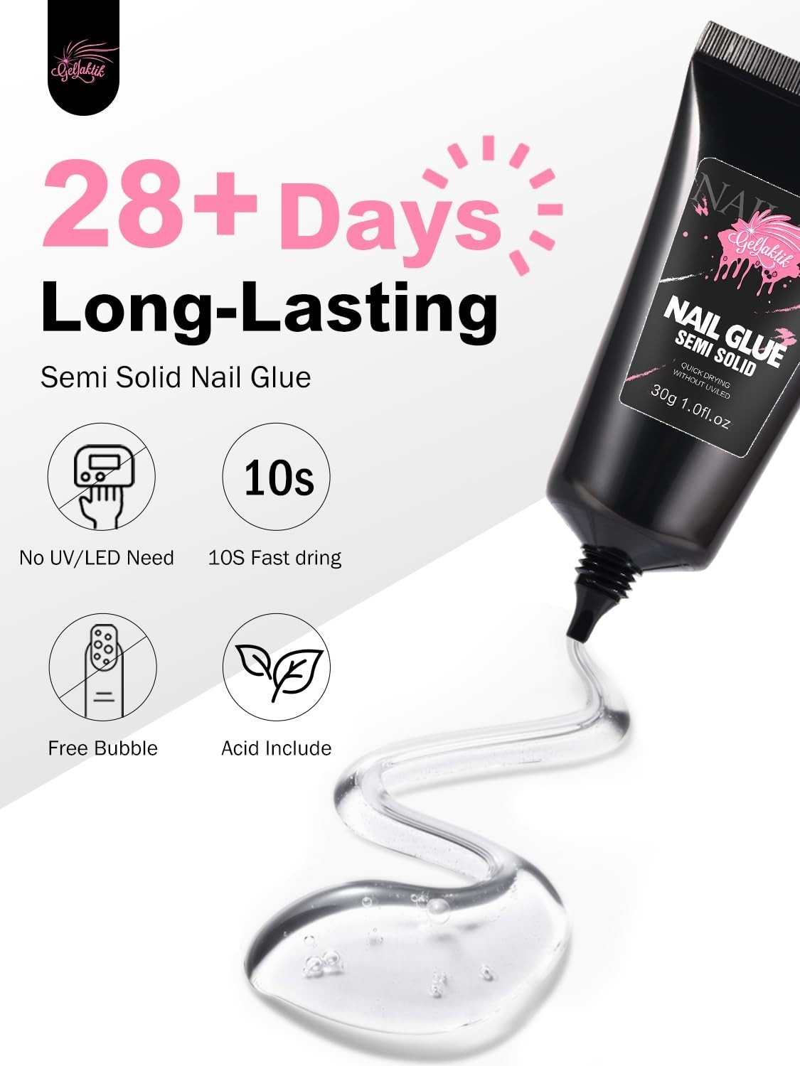 2 PACK 30ML Strong Nail Glue for Press On Nail Tips, Glue Gel for False Nails