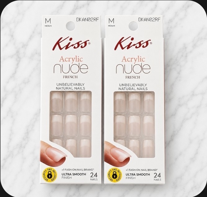 2 x Kiss DKAN02RF Medium Acryic Nude French Unbelievably Natural Nails 24 ea NIB