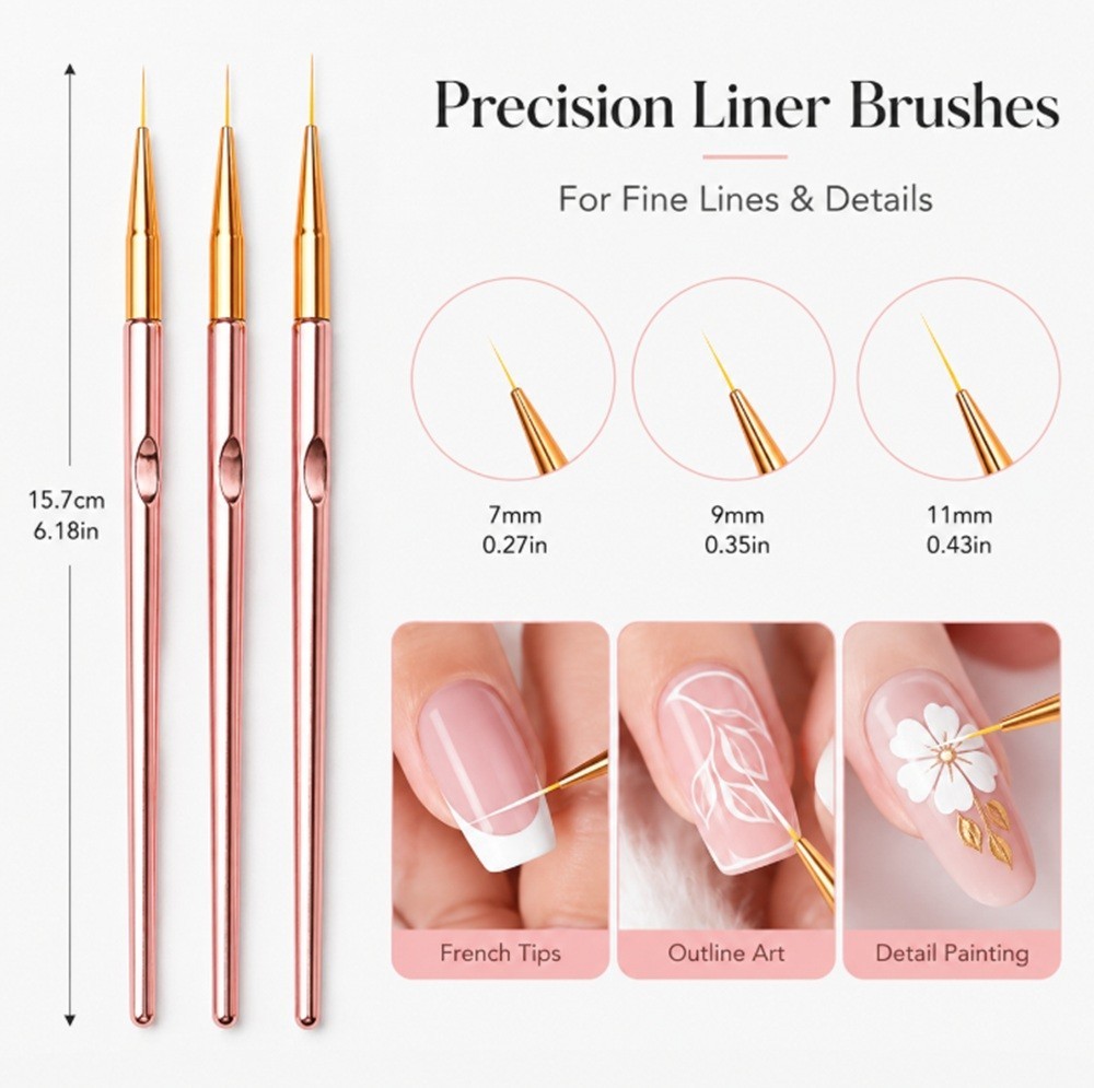 3 Pcs Nail Art Liner Brush Set – Precision Gel Polish Painting, Nail Design Pen