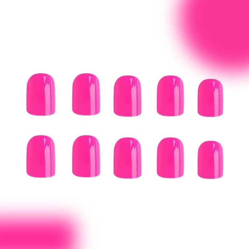 Hot Pink Press on Nails Short Square Fake Nails Solid Color False Nail Design