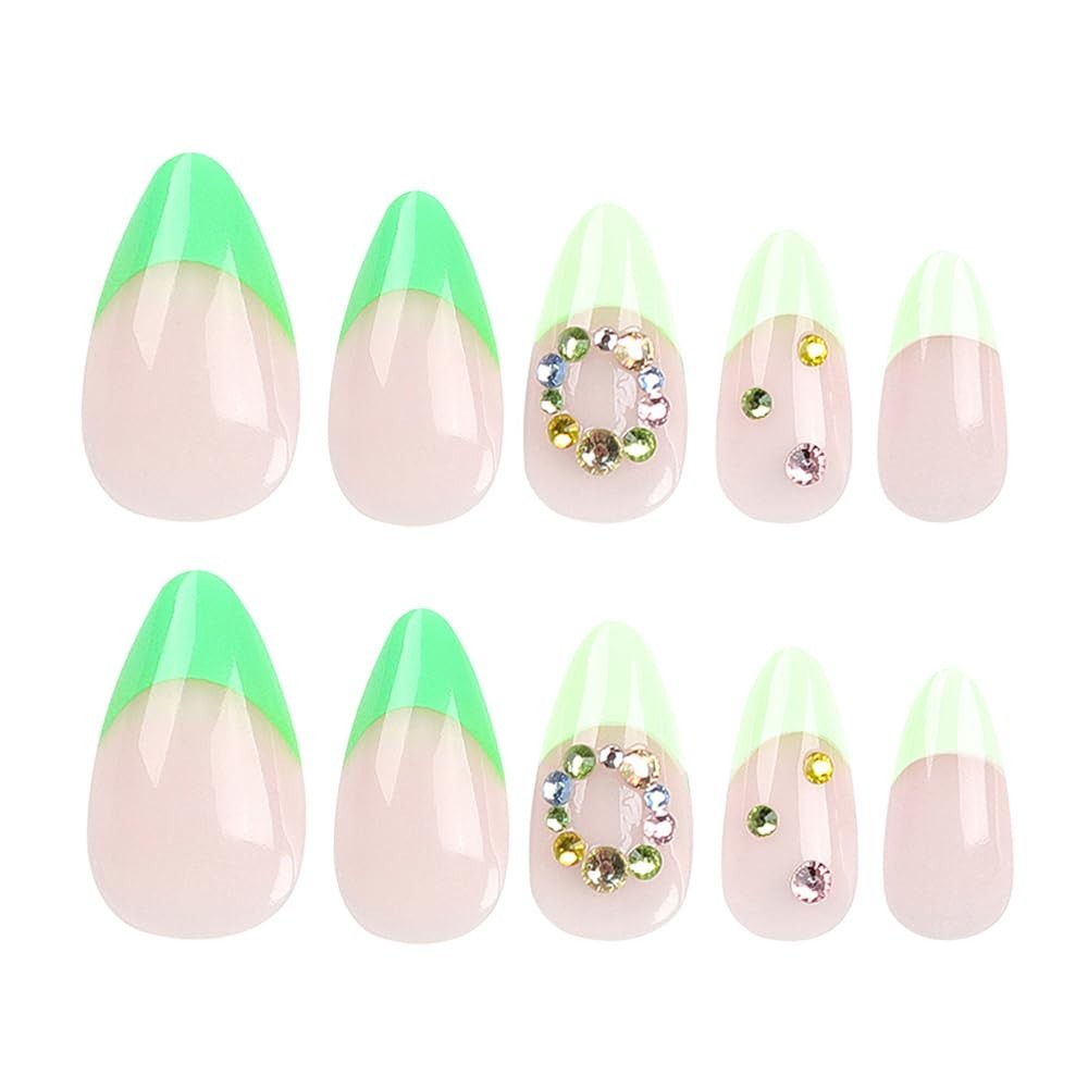 Secret Lives Glossy Artificial Translucent Nude Color with 3D Stone 24 Nail Set