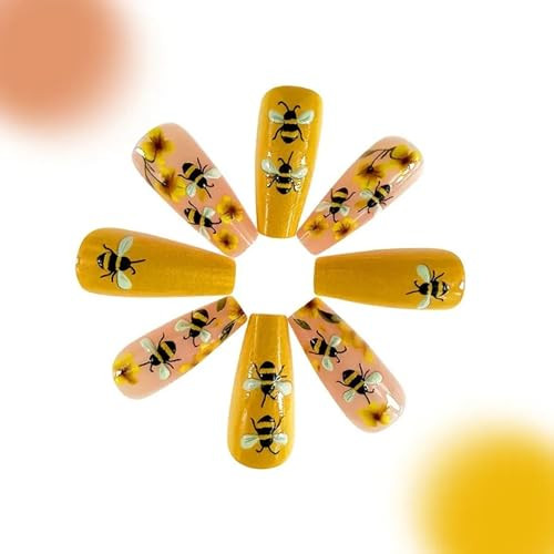 Coffin Press on Nails Yellow Fake Nails Spring Summer False Nails Style-A8