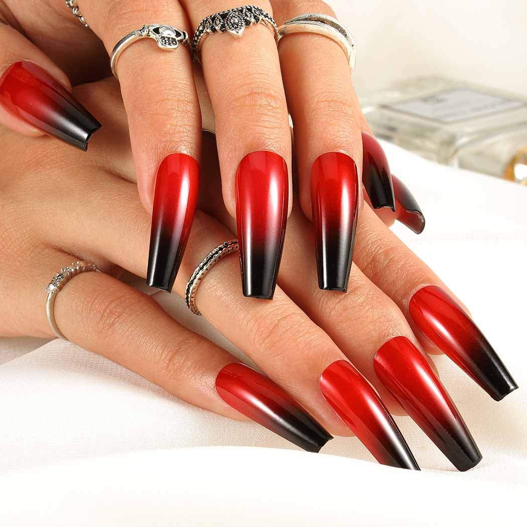 Outyua Halloween Red Black Press on Nails 24 Count (Pack of 1), &