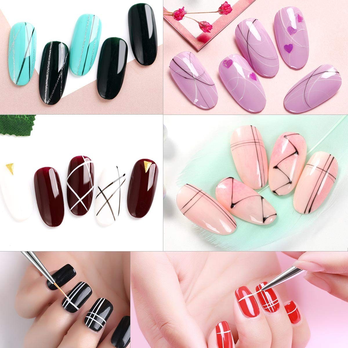 Marble Handle Nail Art Liner Brushes Set – Perfect for Short Strokes & Details