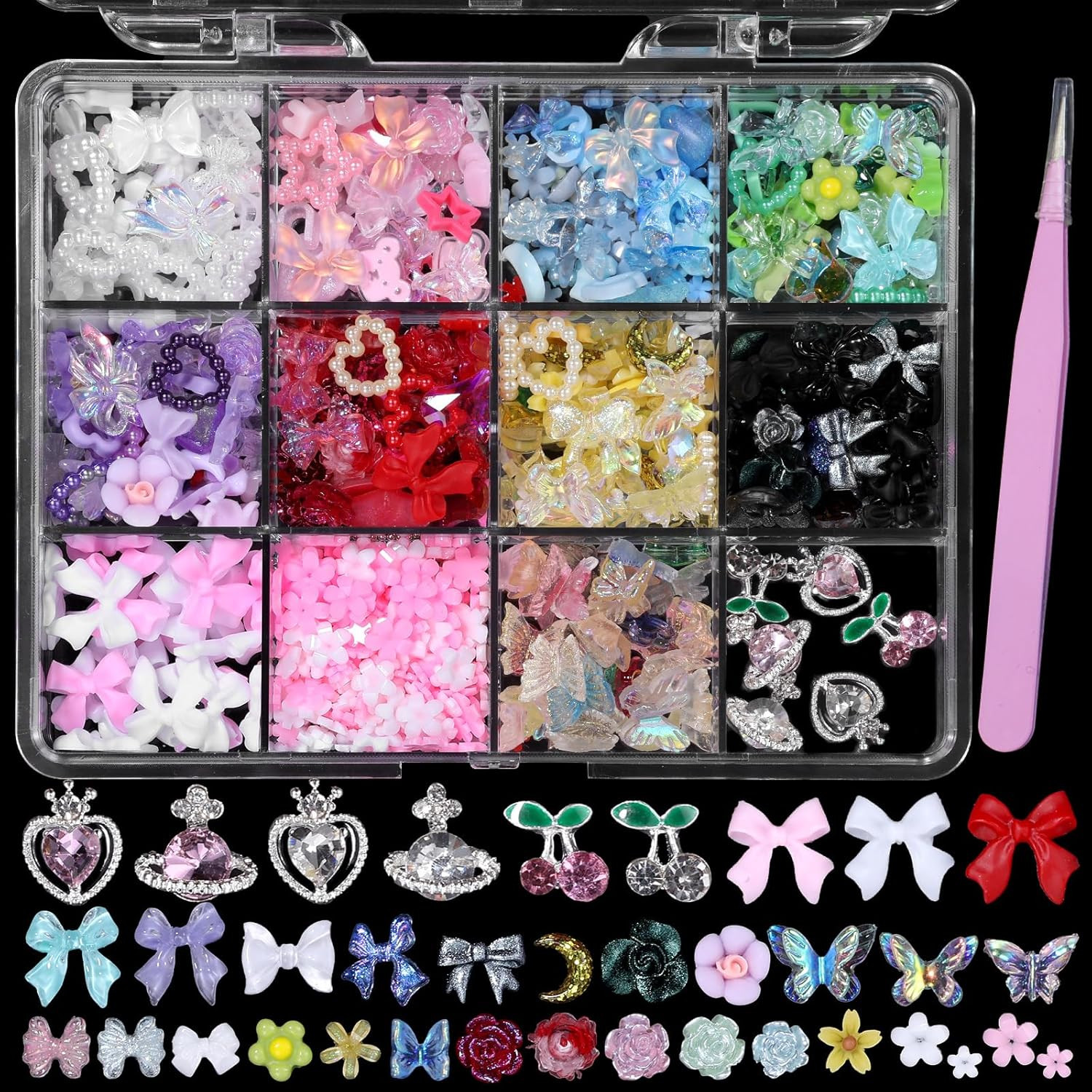 3D Nail Charms and Gems Rhinestone Cherry Heart Planet Nail Charms, Junk Case Ch