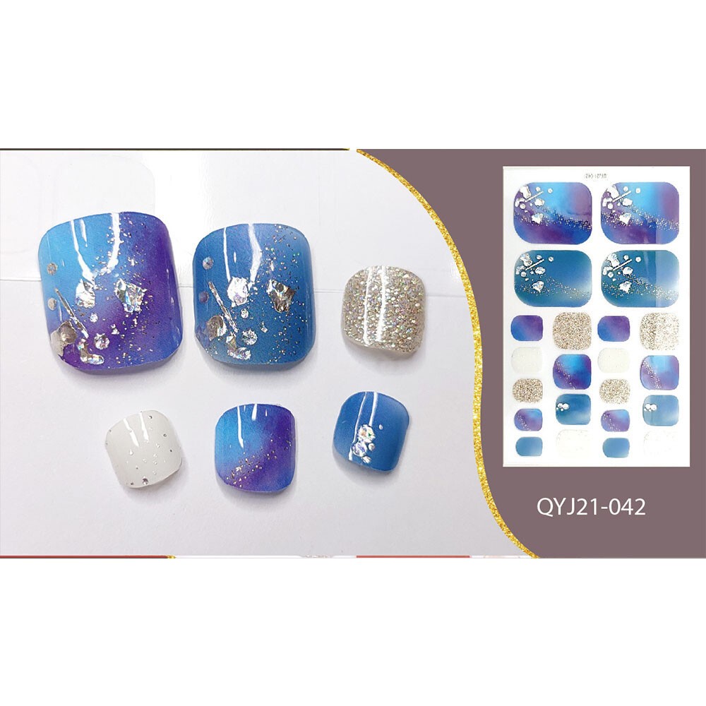 22 Tips Nail Art Glitter Flower Toe Nail Wraps Full Cover Polish Foot Stickers ✔