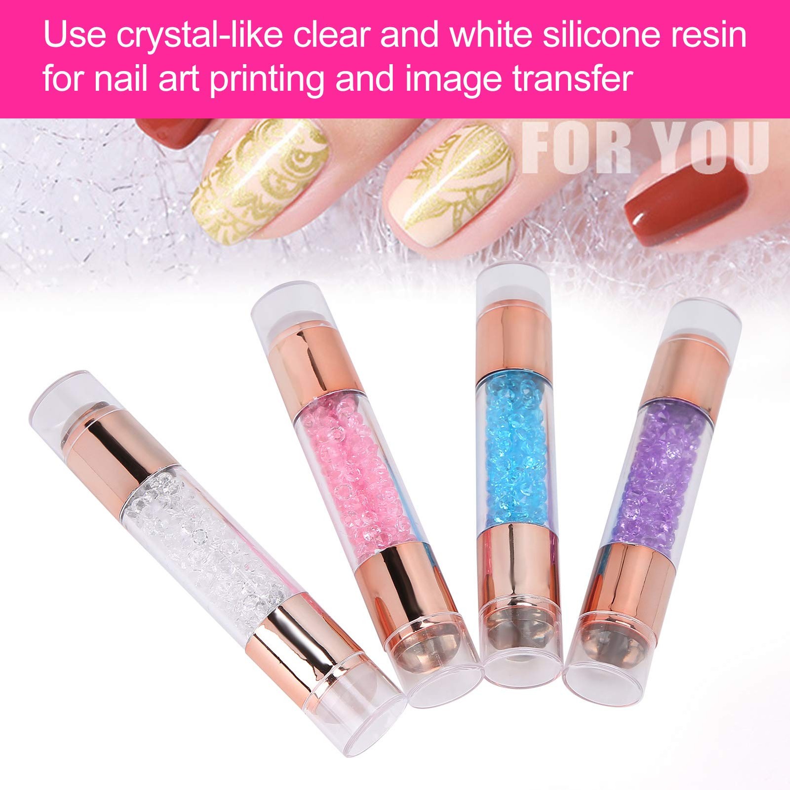 Manicure Stamping Plates , Fashionable 4Sets Double Ended Pen Colorful Rhines…