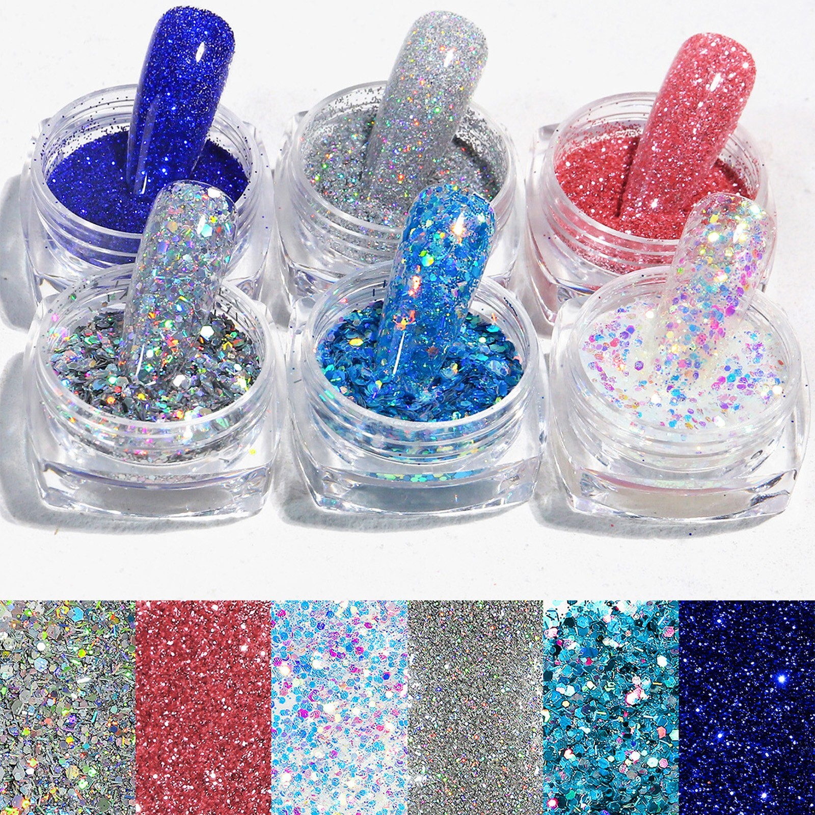 6 Mix Colors Set Nail Art Glitter Powder Dust Sparkly Sequins Shiny Flakes DIY