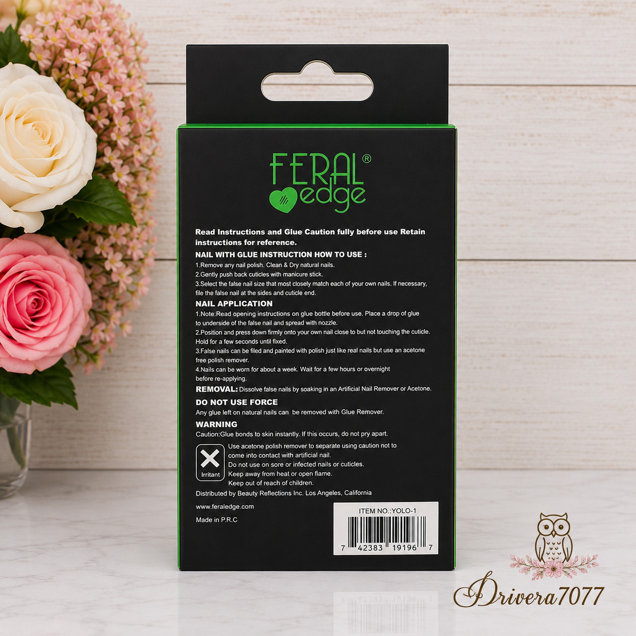 Feral Edge YOLO Long Press On Nails Green Leaf Design 24 Pc Glue Included