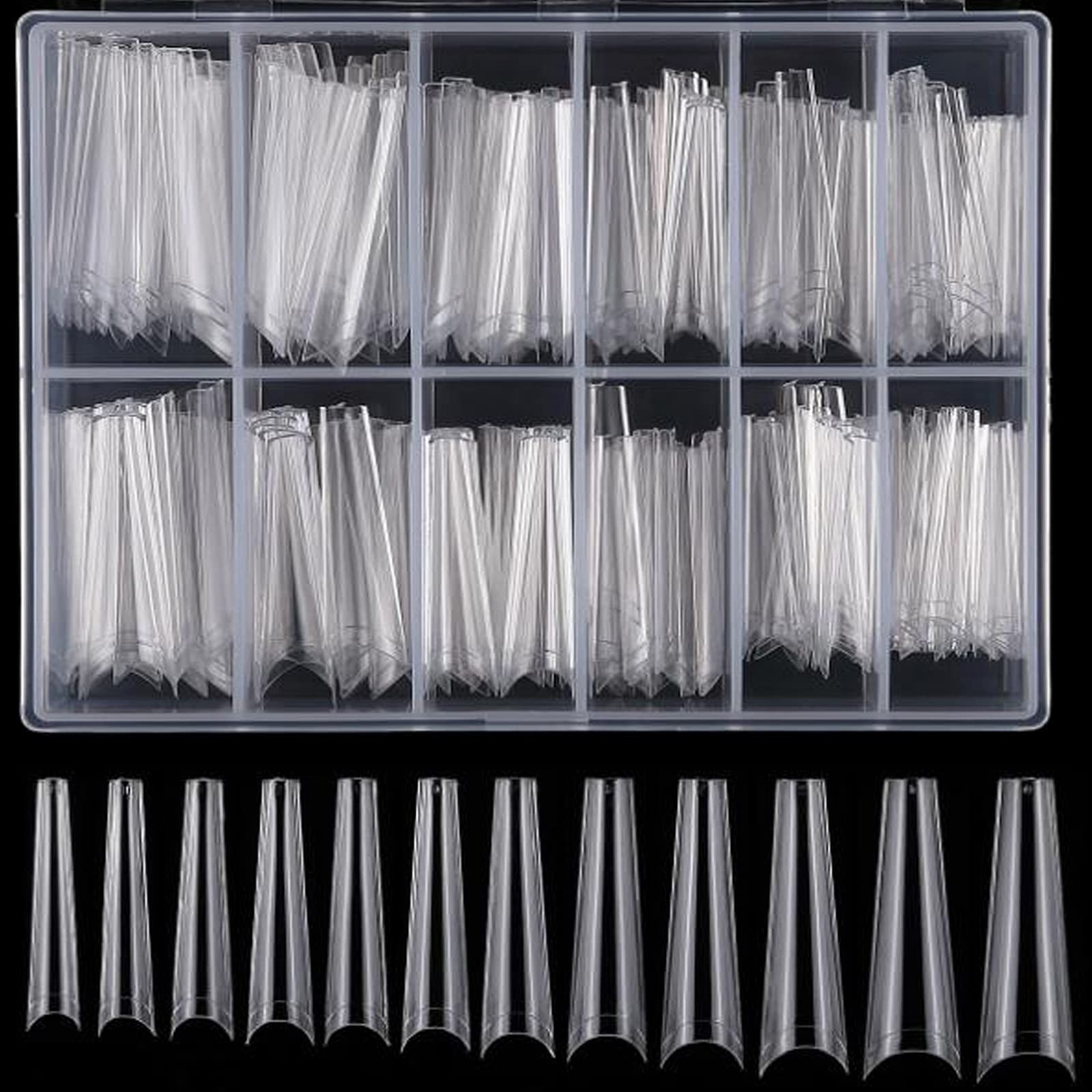 240pc Extra Long French Coffin Nail Tips, Soft Gel Coffin Fake Nails, XL Gel …