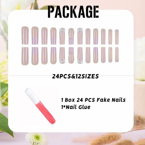 Purple Press on Nails Long Square Fake Nails French Tips Glossy C1-12Purple