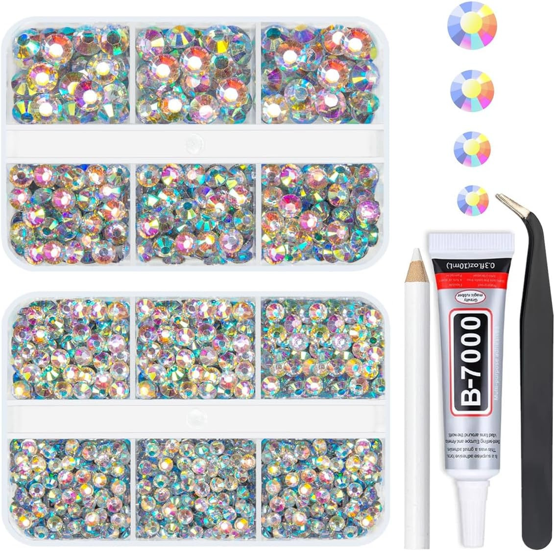 Blue Zircon AB Resin Rhinestones W B7000 Jewelry Glue for Bedazzling Crafting 3M