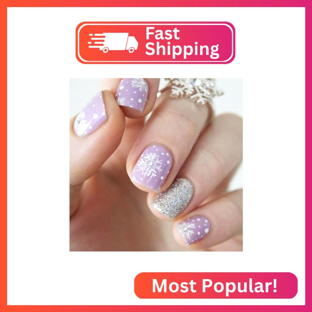 Christmas Snowflake Press on Nails Short Square Christmas Fake Nails Purple Glos