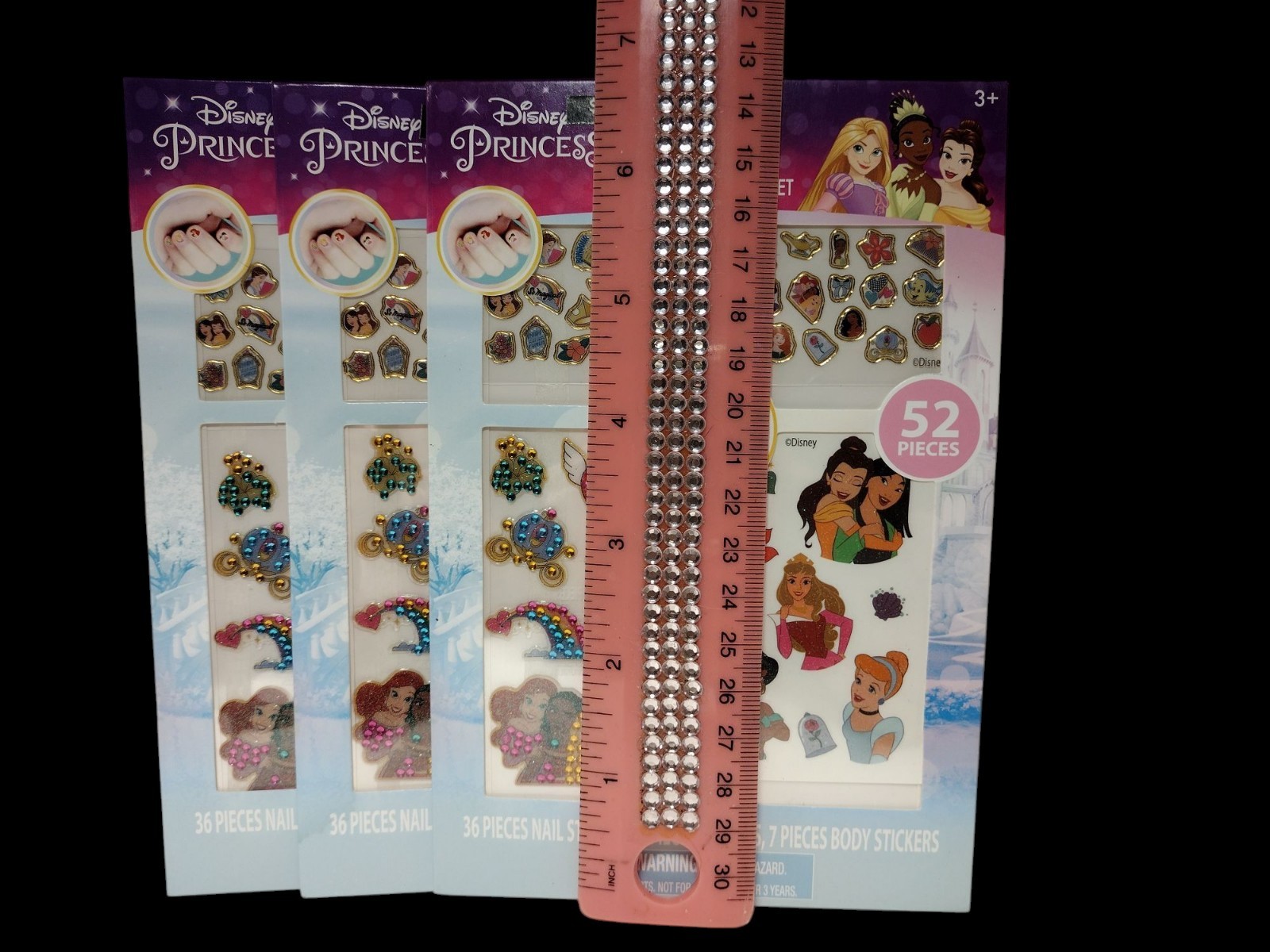 3 Disney Princess Kids Cartoon NAIL BODY STICKER ART SET Temporary Tattoos Decal
