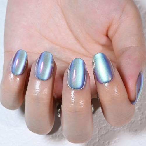 Aqua Blue Cat 32 Count (Pack of 1) 30 Pcs-Short Oval-Chrome Aqua Blue Purple