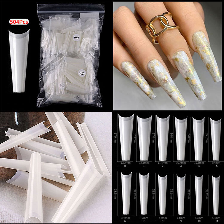 500pcs False Nail Tips XXL C Curve Coffin Half Cover Extra Long Fake Nails Finge