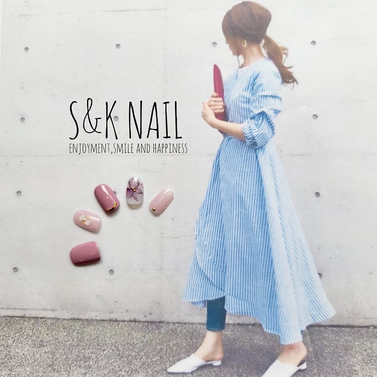 Nail Tips Short Oval Hydrangea Design Handmade 26pcs Japan